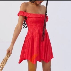 Urban outfitters bright red off the shoulder dress
